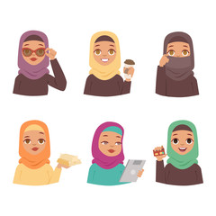 Arabic woman vector set.