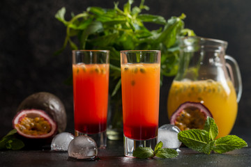 Cold cocktail with passion fruit