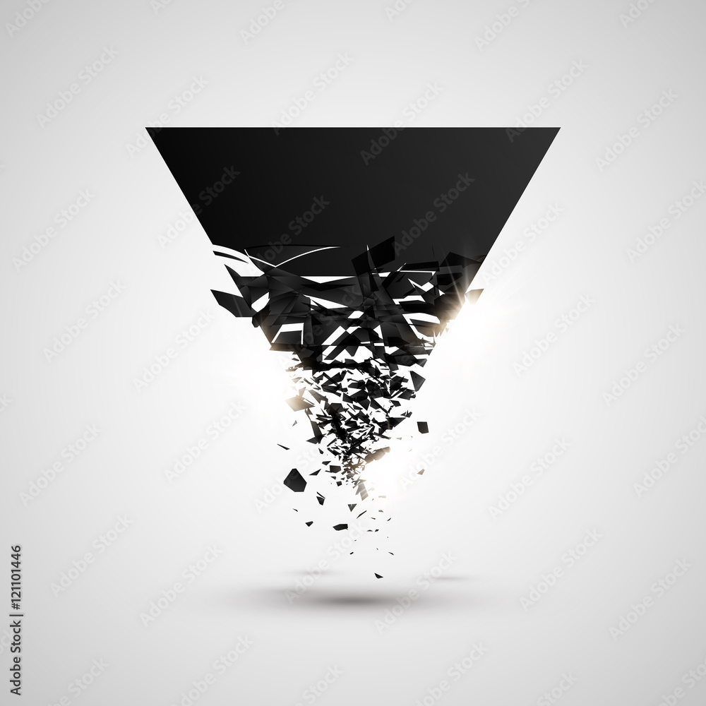 Poster black triangle with debris. abstract black explosion. geometric background. vector