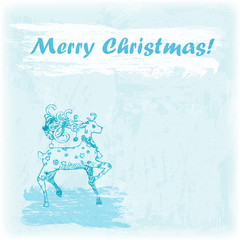 Doodle hand drawn Merry Christmas illustration. Deer on the watercolor background.