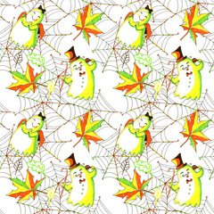 Merry halloween. Ghosts, cartoon characters, seamless pattern