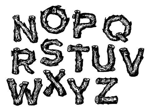 Hand drawn wooden alphabet font