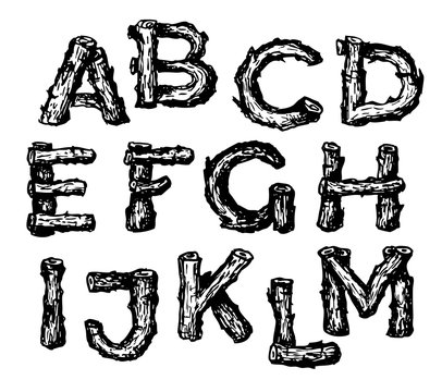 Hand Drawn Wooden Alphabet Font