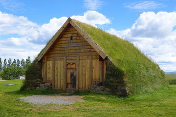 An old turf house in Skalholt, Iceland