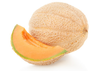 Cantaloupe melon and slice isolated on white, clipping path
