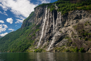 Fototapeta na wymiar Beautiful view of Seven Sisters Waterfall, Geirangerfjord.