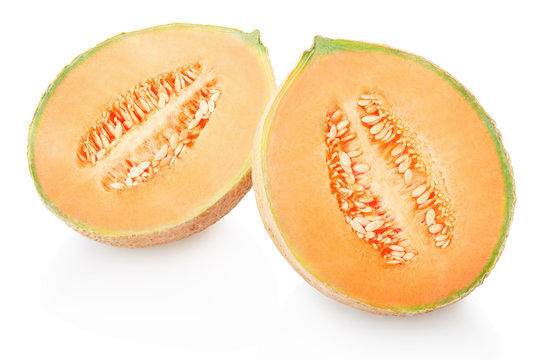 Cantaloupe melon and section isolated on white, clipping path