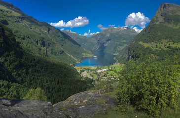 Aerial view of scenic Geirangerfjord.