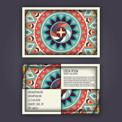 Vector vintage visiting card set. Floral mandala pattern and ornaments. Oriental design Layout. Islam, Arabic, Indian, ottoman motifs.