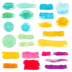 Hand drawn colorful watercolor abstract smears. Raster elements set.