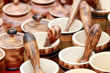 Fototapeta na wymiar pots made of wood