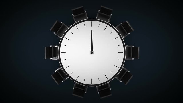 Conference table changes time watch, indicated 2 o'clock. business room, meeting room.