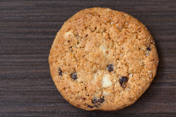 Chocolate chip cookies on dark background. Close-up