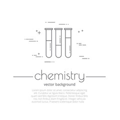Vector background with icons - flasks. Chemistry - inscription . Science and educational background.