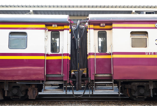 Compartments Of The Old Train On Platform