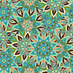 Ornate floral seamless texture, endless pattern with vintage mandala elements.