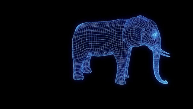 Elephant in Hologram Wireframe Style. Nice 3D Rendering
