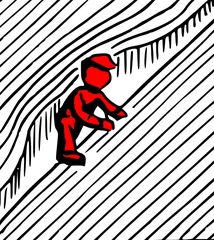 Foto op Plexiglas Mannetje klimt uit afgrond © emieldelange
