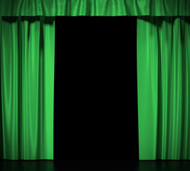 Green silk curtains with garter isolated on white background. 3d illustration High resolution
