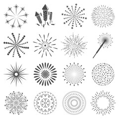 Obraz premium Firework icon set with petard, stars. Festival