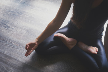 Woman practicing yoga in various poses - obrazy, fototapety, plakaty