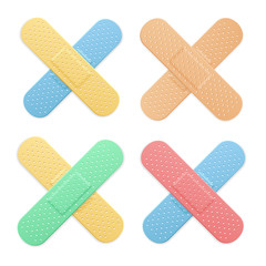 Aid Band Plaster Strip Medical Patch Color Cross Set. Vector