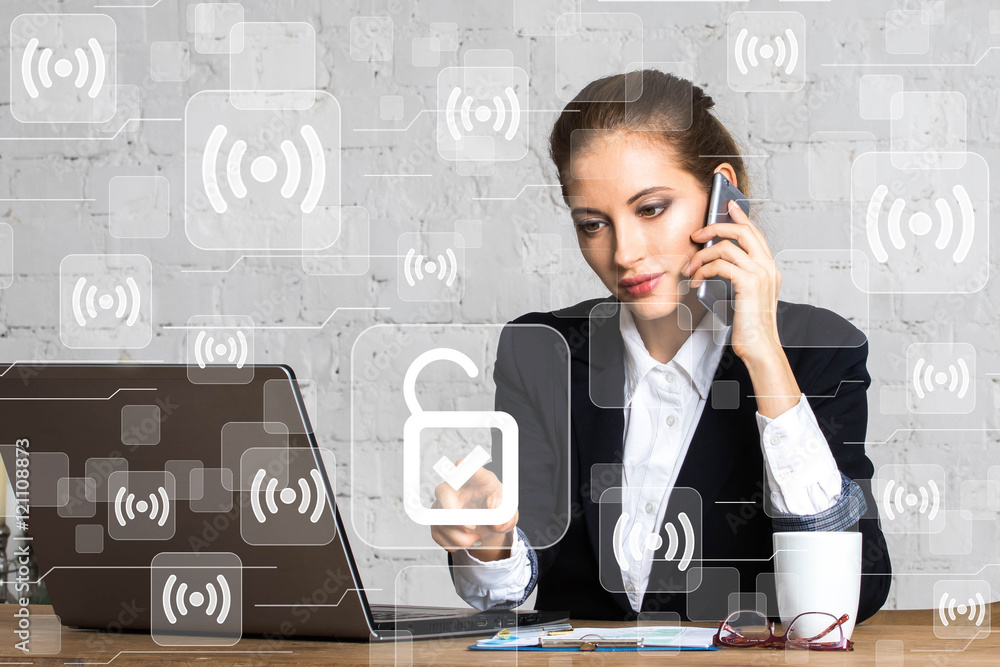 Poster social network business wifi button security lock web icon