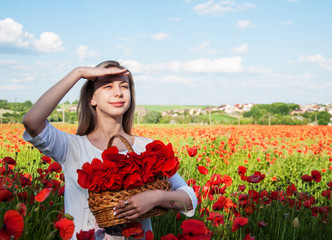 young girl in the poppy field