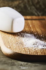 salt on a cutting board vertical