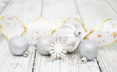 Fototapeta na wymiar decoration of silver christmas baubles