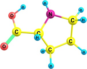 Proline molecular structure isolated on white