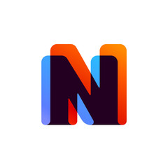 Letter N logo formed by colorful overlay ribbon.