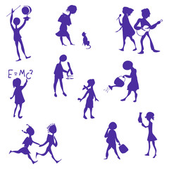 Children in the school set of silhouettes image