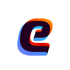 Letter E logo formed by colorful overlay ribbon.