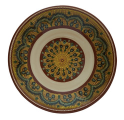 Ceramic plate painted in flanders technology. Isolated on a whit