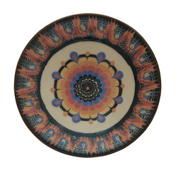 Ceramic plate painted in flanders technology. Isolated on a whit