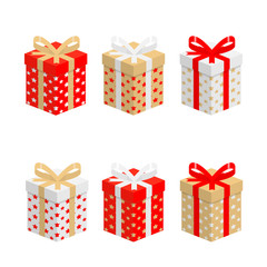 gift boxes with ribbons and bows on white background