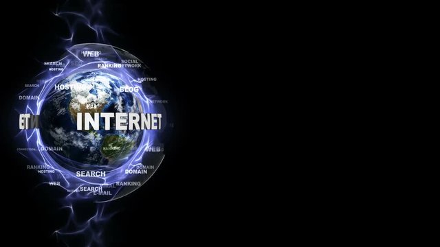 INTERNET Text Animation and Earth, with Keywords, Loop, 4k
