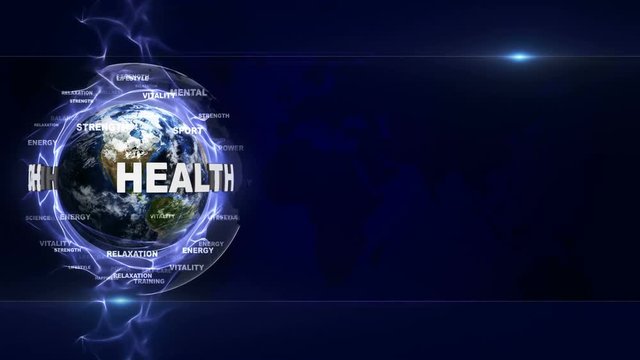 HEALTH Text Animation and Earth, with Keywords, Loop, 4k
