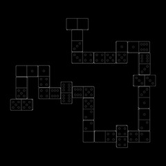 Dominoes.Isolated on black background. Vector outline illustrati