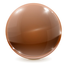 Brown ball. Shiny chocolate glass sphere