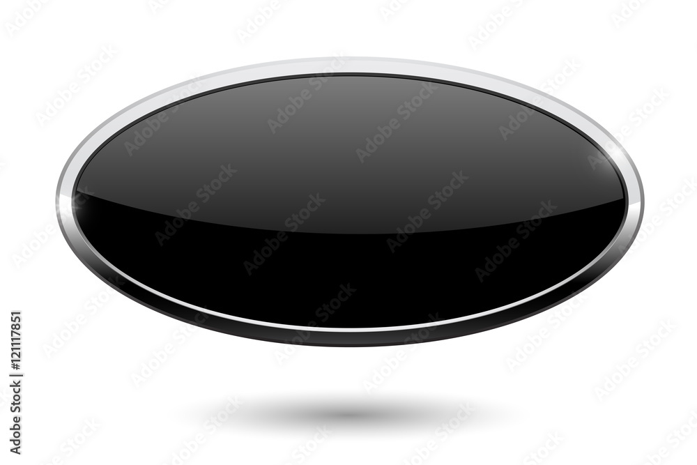 Poster oval black button. web icon with chrome frame