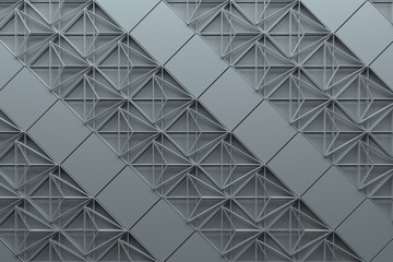 
3d rendering abstract background with repeat of wireframe structures. clones of primitive geometric shapes. 