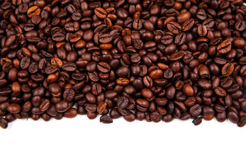 Frame of roasted coffee beans isolated on white
