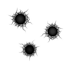 Bullet holes. Isolated on white. Vector. 3 shots.