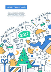 Merry Christmas - line design brochure poster template A4