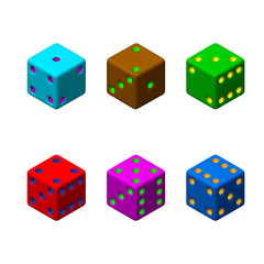 Dice set. 3d Vector colorful illustration.3d isometric style.