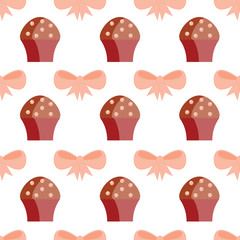 Seamless pattern of cupcakes and bows