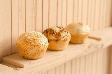 Bakery product. Delicious buns for you. Pastry. Cookie.