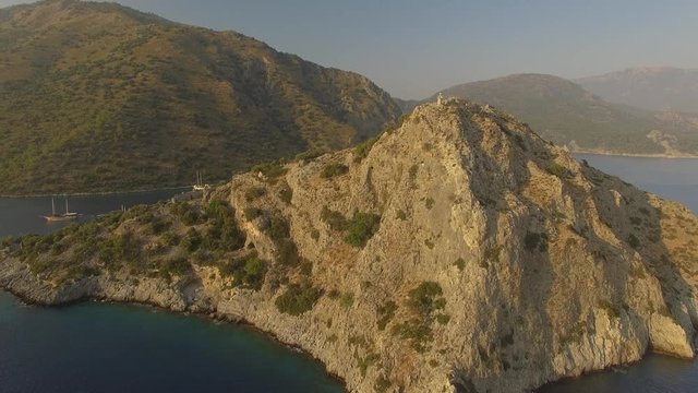 Aerial view of St. Nicholas Island in Gemiler Bay Fethiye Turkey